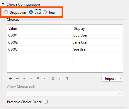 Choices for multiple selections